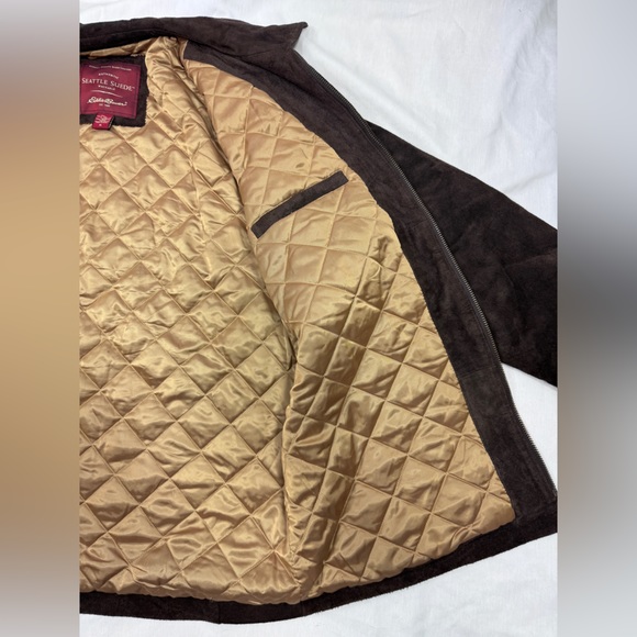 Eddie Bauer + Seattle Suede Edition Jacket Gold Quilt Insulation Washable Zip XL - Picture 9 of 16